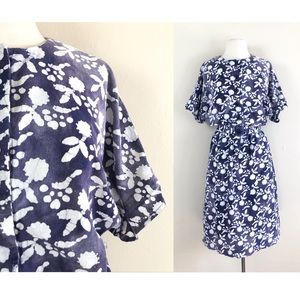 vintage 90s batik floral print shirt dress tie dye midi dress boho hippie tribal